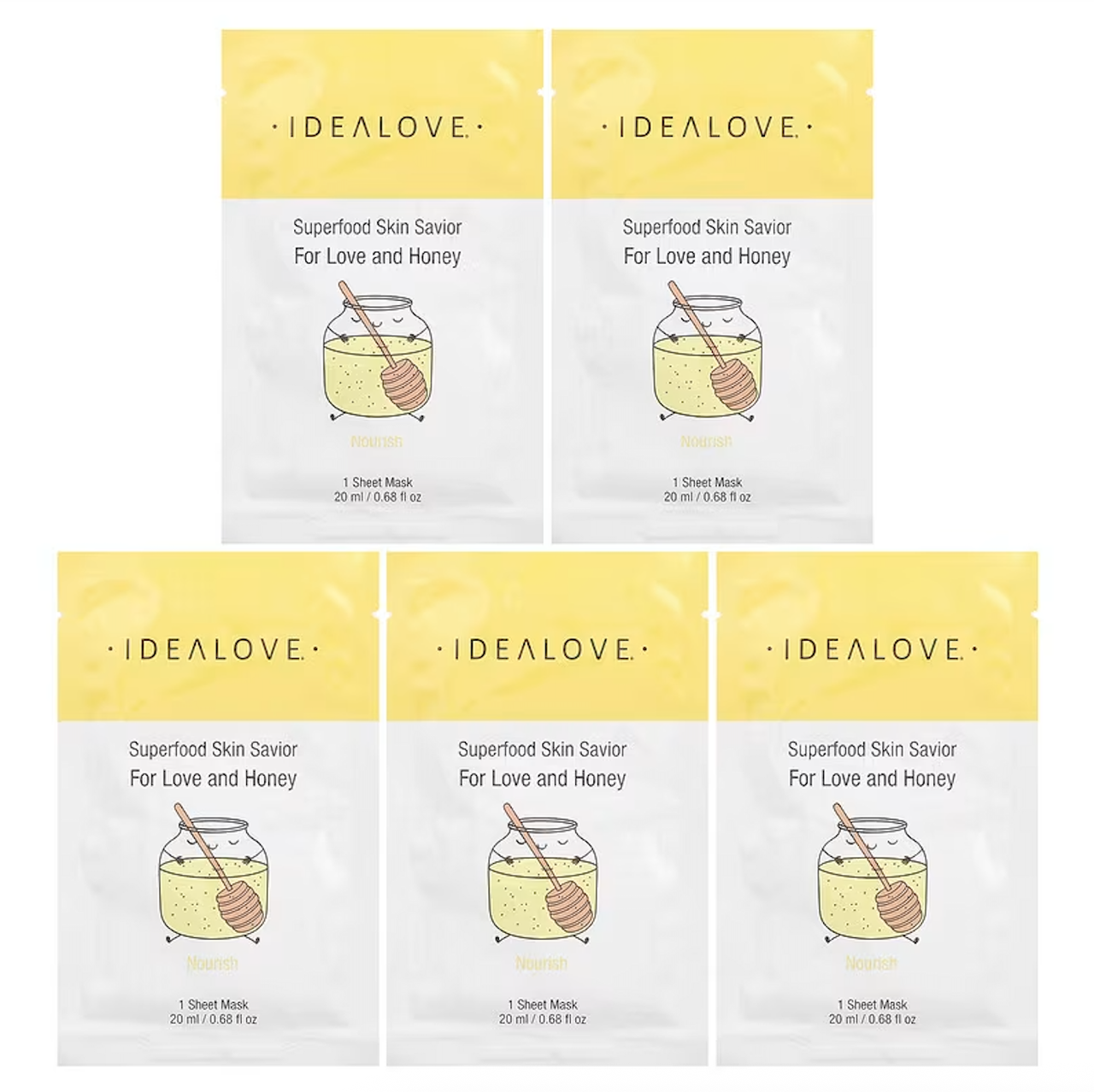 Idealove, Superfood Skin Savior, маска із суперфудами, мед, 5 шт. по 20 мл, фото 1