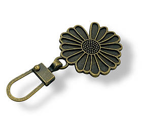 Пулер - висюлька металева для бігунків Ромашка d22мм колір Антик