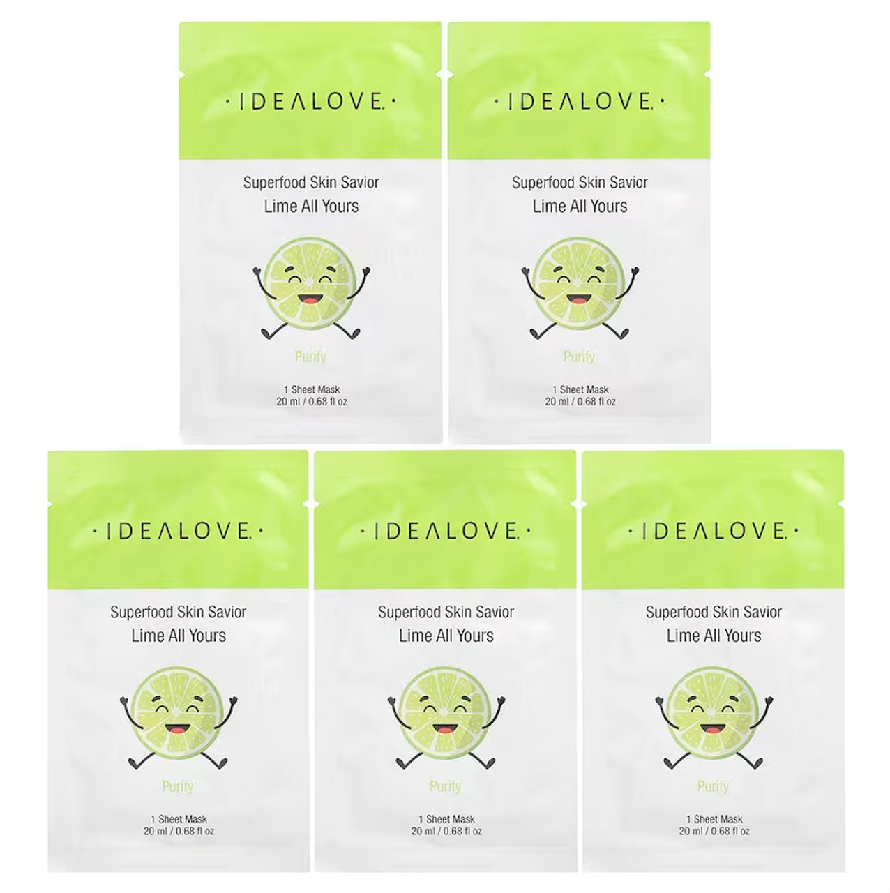 Idealove, Superfood Skin Savior, маска із суперфудами, лайм, 5 шт. по 20 мл, фото 1