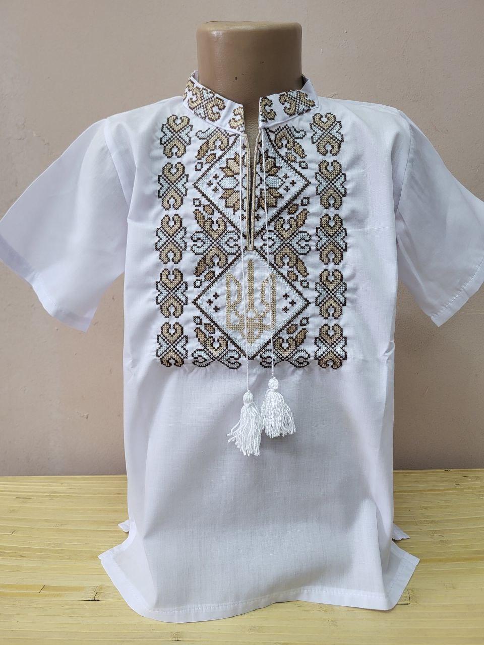Опт Вишиванка для хлопчиків з коротким рукавом р. 122-146, золото