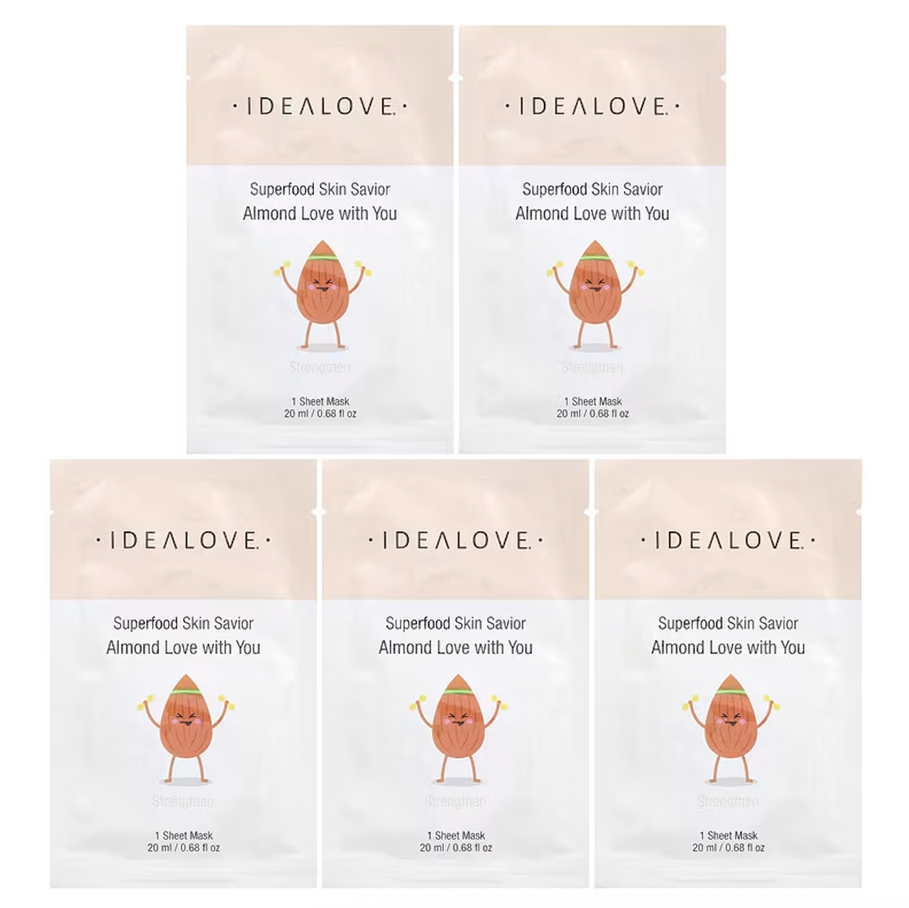 Idealove, Superfood Skin Savior, маска із суперфудами, мигдаль, 5 шт. по 20 мл, фото 1