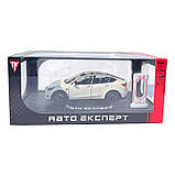 Машинка металева Tesla Model Y Електромобіль Тесла Модель Y біла 1:24 зарядна станція звук світло відч двері капот багажник гум, фото 8