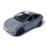 Машинка метал Tesla model Y електрокар сіра Тесла 1:24 відкр двері баг капот звук світло 19*6,5*8,5см (EL 70333), фото 2