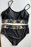 Купальник жіночий роздільний 54 чорний із тунікою-халатом тропічний зелений принт, фото 3