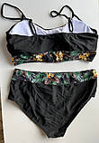 Купальник жіночий роздільний 54 чорний із тунікою-халатом тропічний зелений принт, фото 4