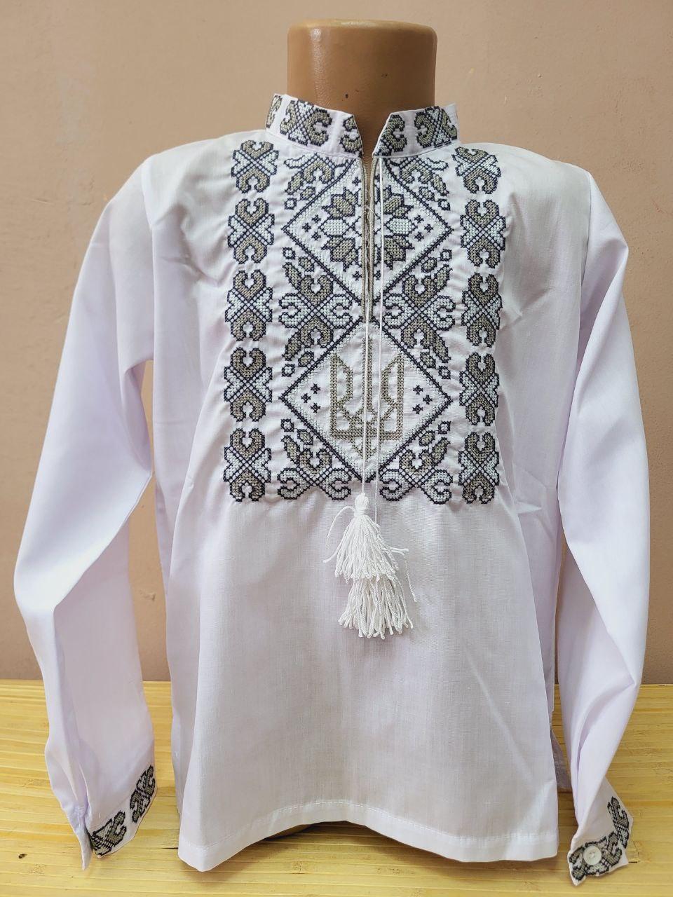 Опт Вишиванка для хлопчиків з довгим рукавом р. 152-176, сіра