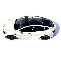 Машинка металева Tesla Model Y Електромобіль Тесла Модель Y біла 1:24 зарядна станція звук світло відч двері капот багажник гум, фото 3