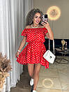 Жіноча коротка літня червона сукня в горошок, фото 2