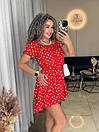 Жіноча коротка літня червона сукня в горошок, фото 5
