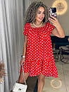 Жіноча коротка літня червона сукня в горошок, фото 7