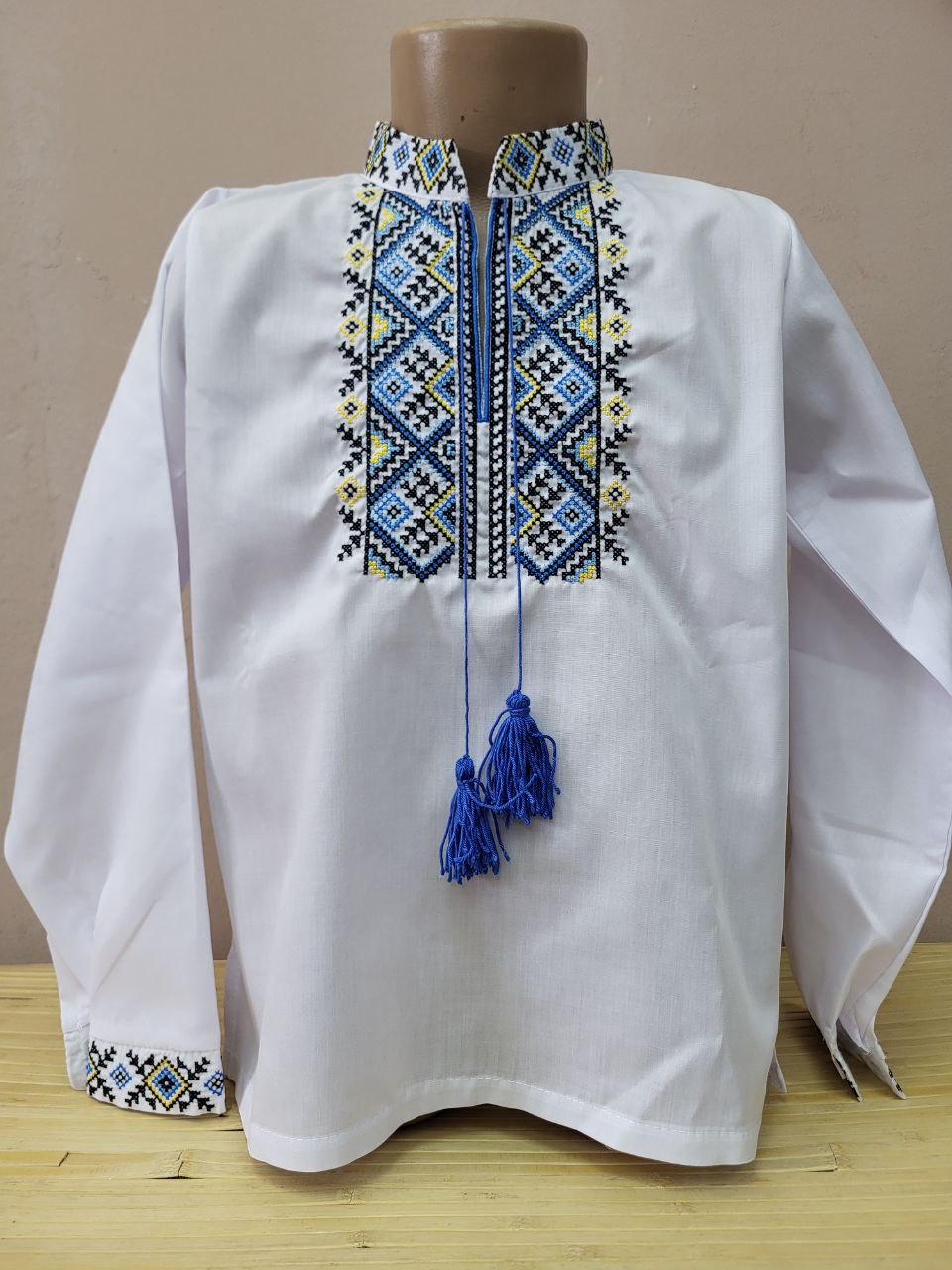 Опт Вишиванка для хлопчиків з довгим рукавом р. 152-176, блакитна