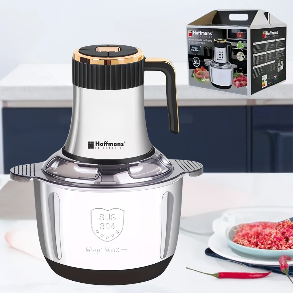 Подрібнювач електричний НМ-8848 Hoffmans Electronics 1800Вт з металевою чашею 5л універсальний чоппер, фото 1