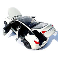 Машинка металева Tesla Model Y Тесла Модель Y біла 1:24 зарядна станція звук світло відч двері капот багажник гум колеса, фото 6