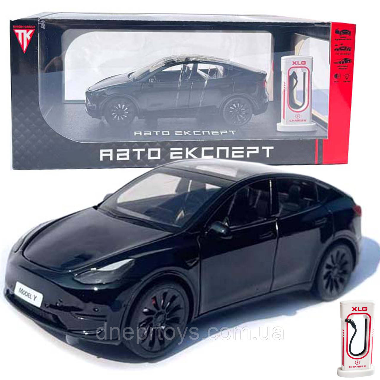 Машинка метал Tesla model Y електрокар чорна Тесла 1:24 відкр двері баг капот звук світло 19*6,5*8,5см (EL 70333), фото 1