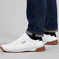Шкіряні чоловічі кросівки білі з прошитою підошвою (ЛК 40 б)