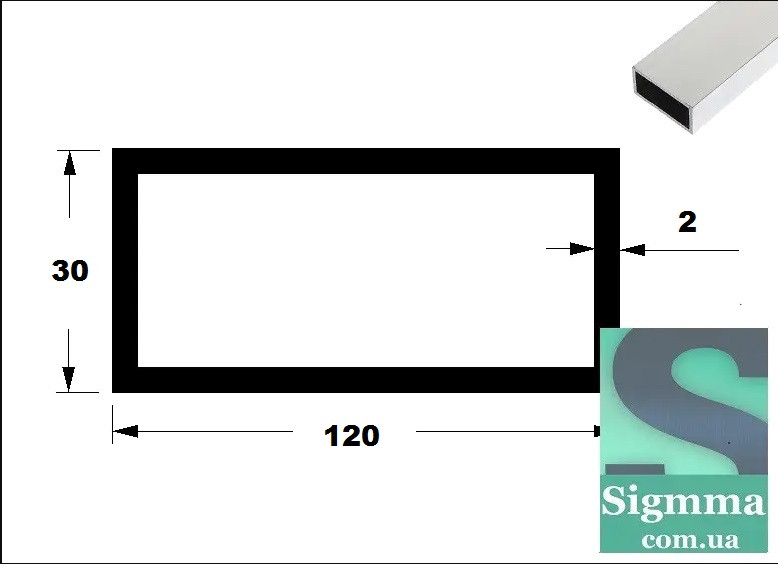 Труба 120 30 2 бп прямокутна алюмінієва