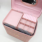 Косметичка органайзер з дзеркалом 27х20х18см, 4 рівні, Рожевий / Дорожня косметичка / Кейс для косметики, фото 2