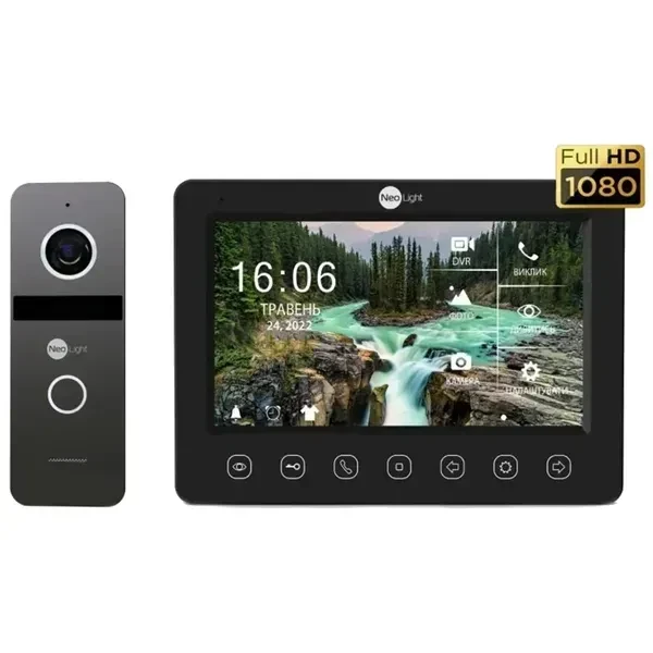 Комплект відеодомофона Neolight NeoKITFHD Pro B/Graphite: відеодомофон 7" з детектором руху і 2 Мп відеопанель