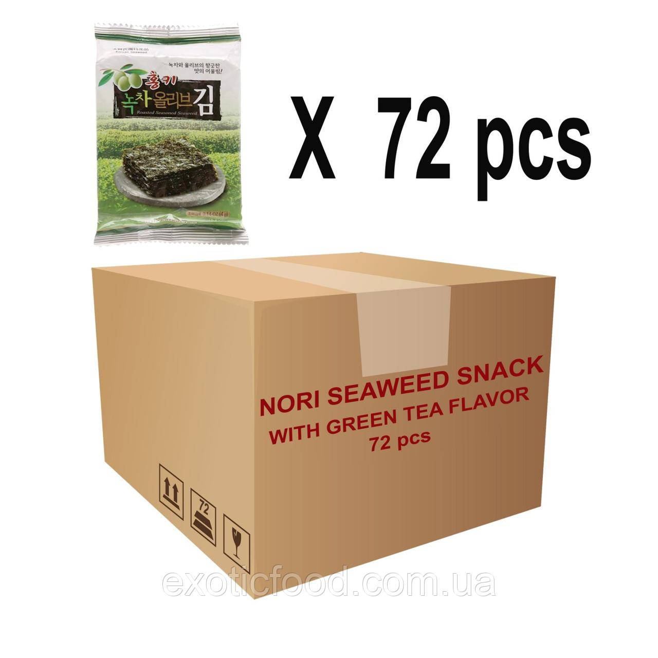 Норі - снек зі смаком зеленого чаю Green tea seasoned roasted seaweed 4 г, Упаковка 72 шт