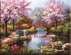 Набір для вишивання хрестиком "Сакура під мостом" 50×40 см, 14 ct — живописний пейзаж для медитативного рукоділля, фото 3