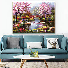 Набір для вишивання хрестиком "Сакура під мостом" 50×40 см, 14 ct — живописний пейзаж для медитативного рукоділля, фото 2