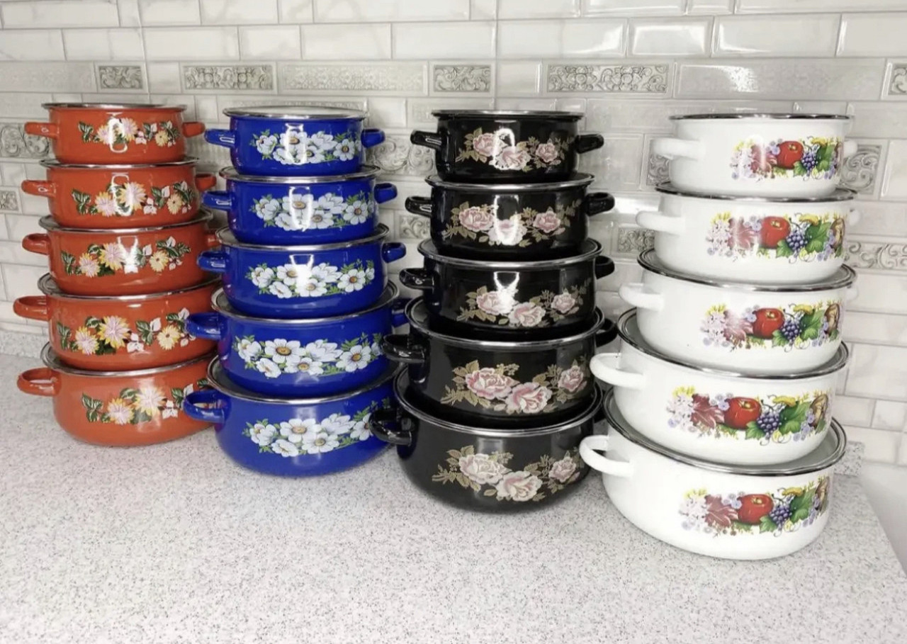 Каструля турецька емаль із 5 шт. синя квітка, фото 1