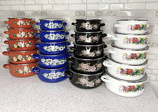 Набір емальованих каструль із п'яти штук синя квітка