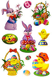 Лист з декоративними пасхальними наліпками на вікно, зайці та качки, 20x30 см, ПВХ, папір (070298-2)