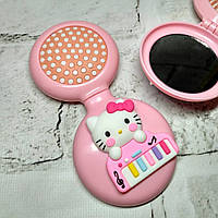 Щітка для волосся дитяча для дівчинки гребінець з дзеркалом 2в1 розкладачка Кітті 6х6,5 см Рожева 24-598-2