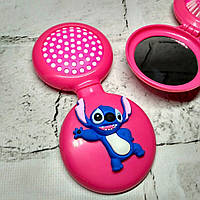 Щітка для волосся дитяча для дівчинки гребінець з дзеркалом 2в1 розкладачка Стіч 6х6,5 см Малинова 24-597-4