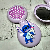 Щітка для волосся дитяча для дівчинки гребінець з дзеркалом 2в1 розкладачка Стіч 6х6,5 см Бузкова 24-597-1