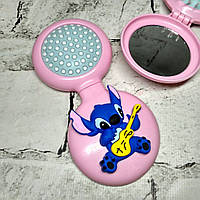Щітка для волосся дитяча для дівчинки з дзеркалом 2в1 розкладачка Стіч 6х6,5 см Рожева 24-597-2
