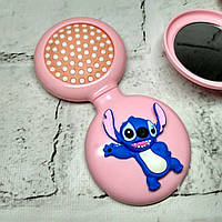 Щітка для волосся дитяча для дівчинки з дзеркалом 2в1 розкладачка Стіч 6х6,5 см Рожева 24-597-3