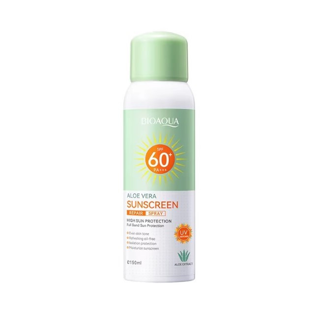 Сонцезахисний спрей BIOAQUA з алое віра SPF60+ PA+++ UVA/UVB Зволожуючий Водостійкий Стійкий до Поту, 150мл