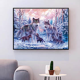 Набір для вишивання хрестиком «Вовки в лісі» 40×40 см, канва 14 ct — рукодільний комплект для створення картини в техніці