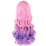 Довга перука RESTEQ -70 см, рожево-фіолетовий, хвилясте волосся з косою чубчиком, косплей, аніме, фото 2