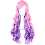 Довга перука RESTEQ -70 см, рожево-фіолетовий, хвилясте волосся з косою чубчиком, косплей, аніме, фото 3