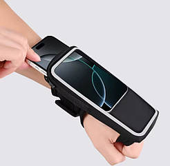 Чохол на зап’ястя Hammer для смартфона до 7.4″ — спортивний тримач з прозорим екраном, водо- та пилозахист, чорний