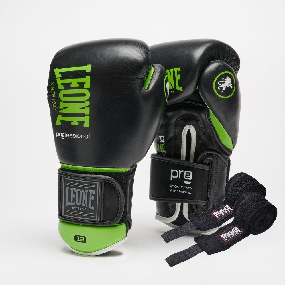 Боксерські рукавиці Leone GN115 PROFESSIONAL 2 Black 16 унцій (бинти 4 м. в комплекті), фото 1
