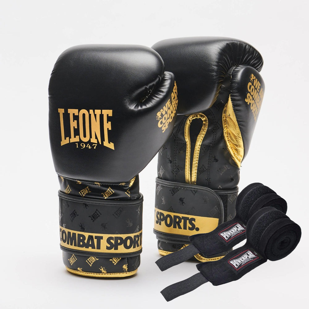 Боксерські рукавиці Leone GN220 DNA Black 10 унцій (бинти 4 м. в комплекті), фото 1