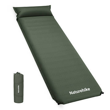 Килимок самонадувний одномісний з подушкою Naturehike CNK2450WS020, 100 мм, темно-зелений