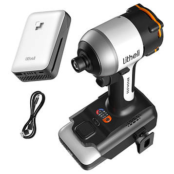 Акумуляторний ударний гвинтоверт Litheli безщітковий, живлення від павербанку (УМБ Litheli Power Bank 10000 mAh, 45 W, 2А в