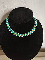 Ручна робота: намисто з бісеру "Весняні квіти" – зелено-блакитне кольє