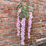 Штучна гілка гліцинії ампельна звисаюча рожева 110 см, фото 2
