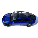 Машинка метал Tesla model Y електрокар синя Тесла 1:24 відкр двері баг капот звук світло 19*6,5*8,5см (EL 70333), фото 3