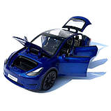 Машинка метал Tesla model Y електрокар синя Тесла 1:24 відкр двері баг капот звук світло 19*6,5*8,5см (EL 70333), фото 5
