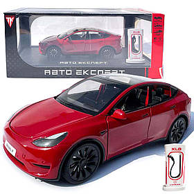 Машинка метал Tesla model Y електрокар червона Тесла 1:24 відкр двері баг капот звук світло 19*6,5*8,5см (EL 70333)