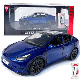 Машинка метал Tesla model Y електрокар синя Тесла 1:24 відкр двері баг капот звук світло 19*6,5*8,5см (EL 70333)