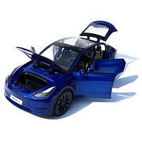 Машинка метал Tesla model Y електрокар синя Тесла 1:24 відкр двері баг капот звук світло 19*6,5*8,5см (EL 70333), фото 5