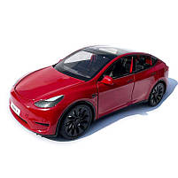 Машинка метал Tesla model Y електрокар червона Тесла 1:24 відкр двері баг капот звук світло 19*6,5*8,5см (EL 70333), фото 2